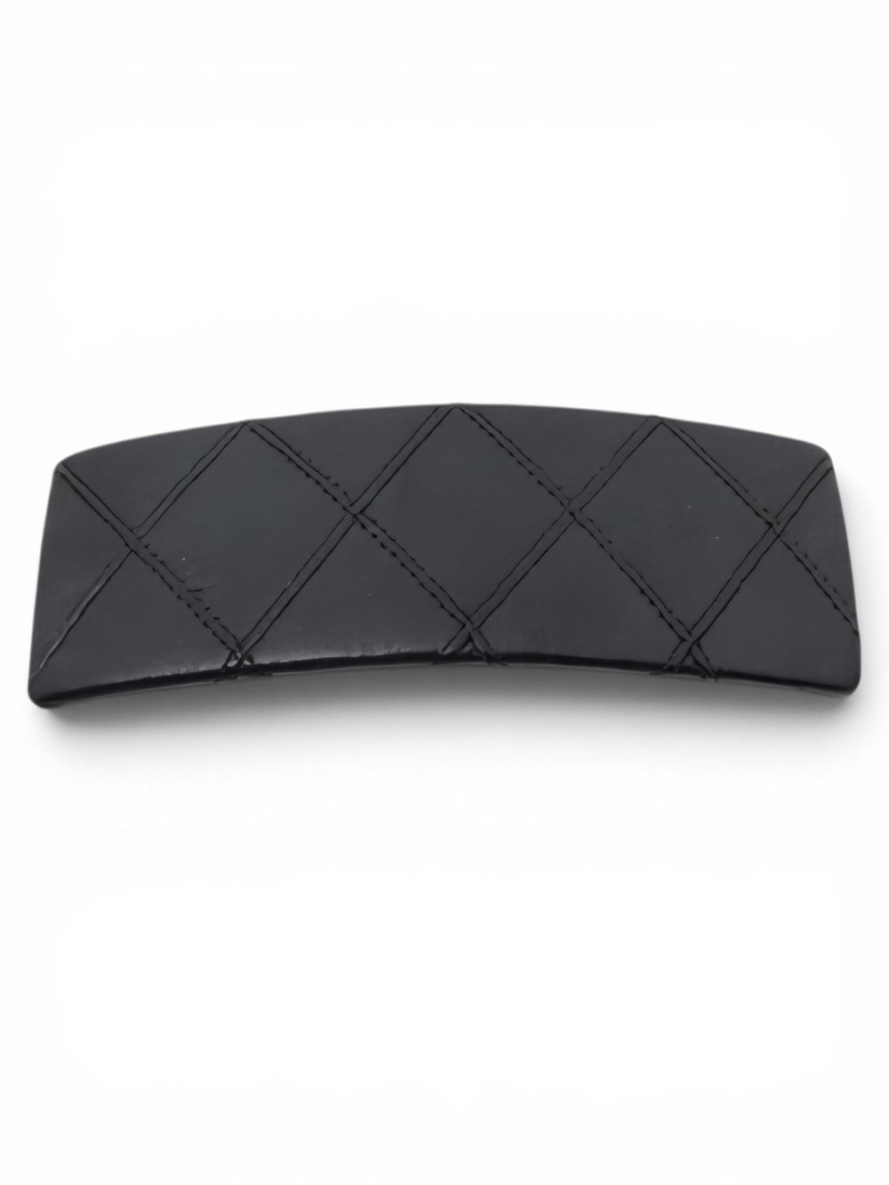Chanel Lambskin Quilted Black Curved Hair Barrette Accessory